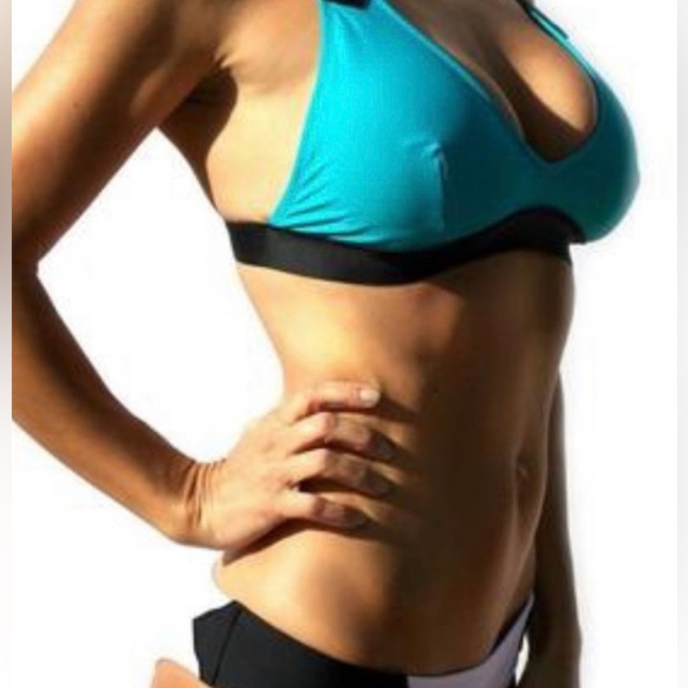 Bikini Set Turquoise & Black Top, Black Scrunch Extreme Cheekini NWT MED